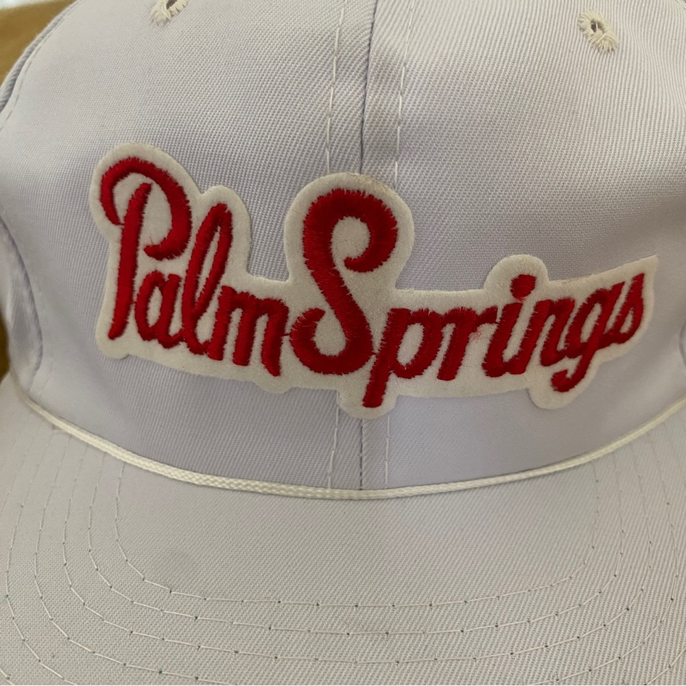 Palm Springs White Cap with Red Script Logo